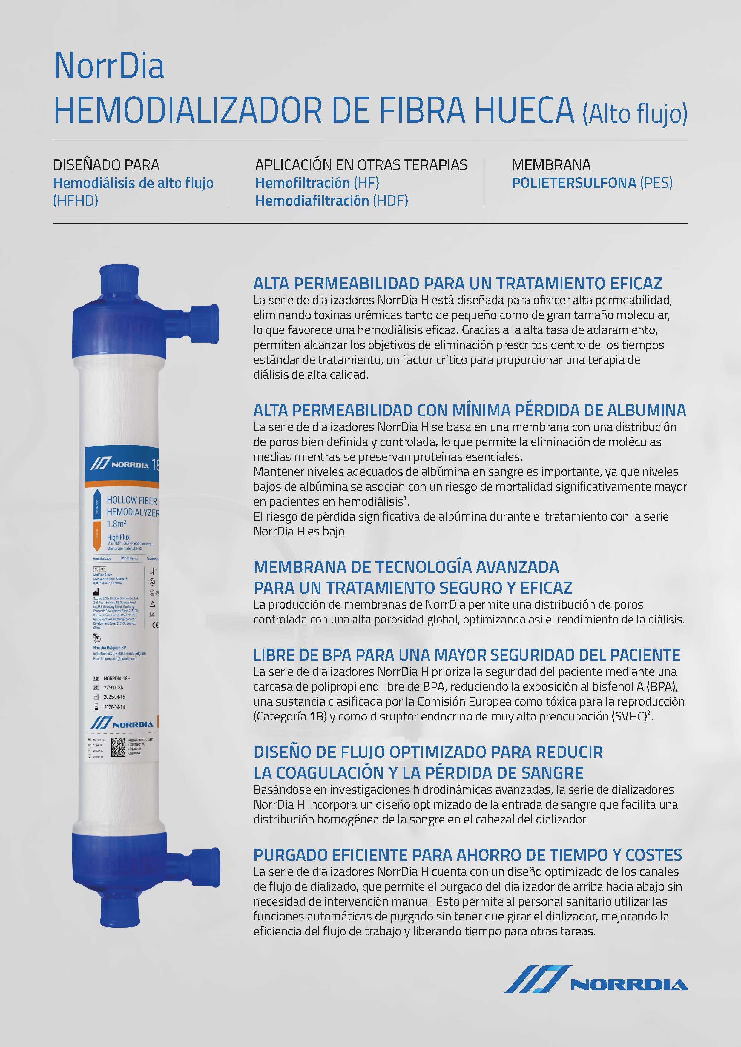 Norrdia High Flux Dialyzer Datasheet ES V09 Seite 1 (1)